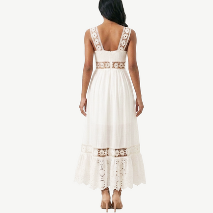 Women's White Lace Maxi Dress – Sleeveless Floral Boho Beach Dress