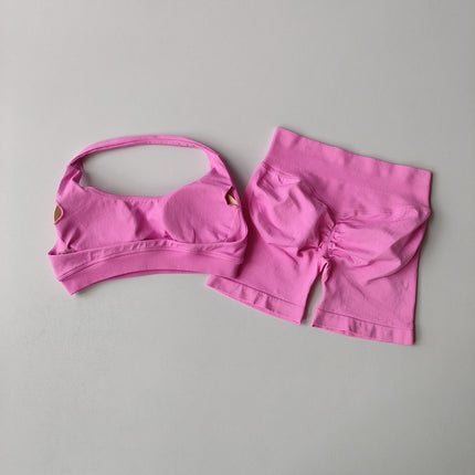 Halter Backless Bra High Waist Peach Sports Shorts Suit