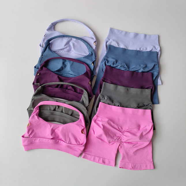 Halter Backless Bra High Waist Peach Sports Shorts Suit